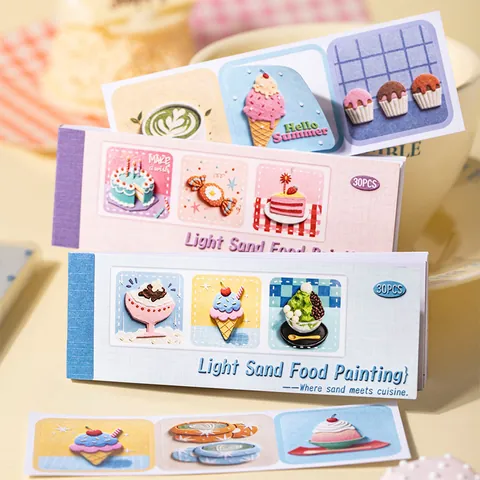 3D Textuur Gestanst Stickerboek Light Sand Food Painting Serie Lange Strip Planner Basis Stickers Voor DIY Journaling