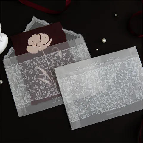 Vintage Translucent Vellum Envelope Set With Lace Floral Printed Pattern For Gift Letter Message Cards Stationery