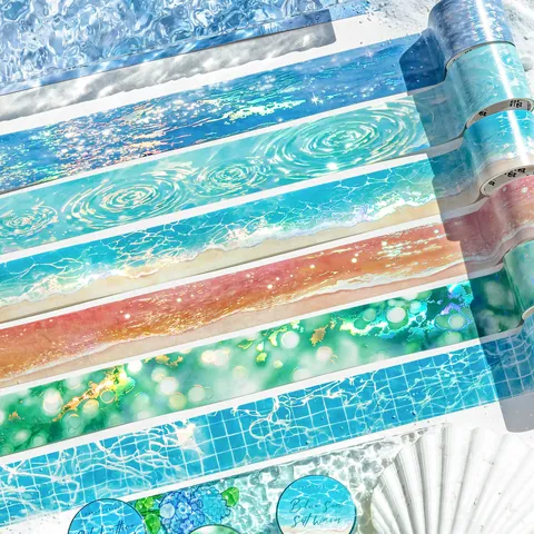 Iridescent Water Ripple Washi Tape Blue Sea Waves Pattern Decorative Adhesive Tape For Scrapbooking DIY Craft Journaling