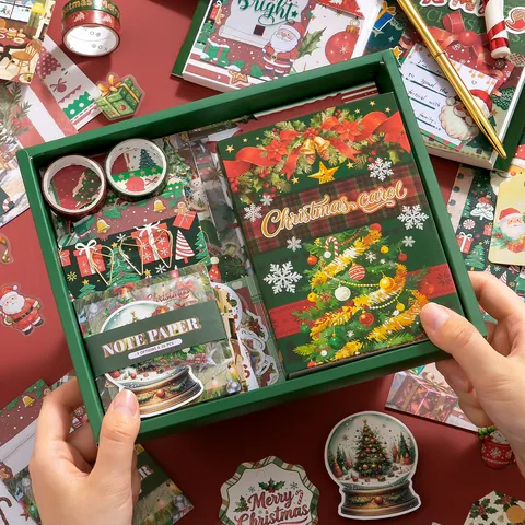 Vintage Christmas Carol Stationery Gift Box Set Including A6 Journal Notebook Washi Tape Stickers For DIY Scrapbooking