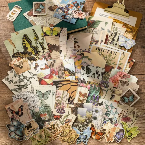 Vintage Scrapbook Material Paper Set Retro Butterfly Mushroom Nautical Forest Theme Decorative Memo Pad Stationery Supplies