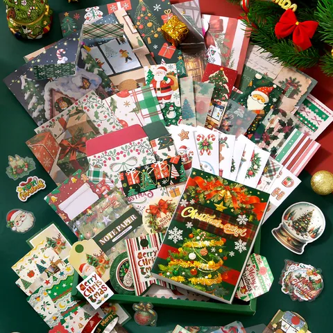 Vintage Christmas Carol Stationery Gift Box Set Including A6 Journal Notebook Washi Tape Stickers For DIY Scrapbooking