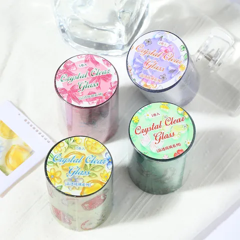 Matte PET Decorative Tape Crystal Clear Glass Series 50mmx2m Printed Washi Tape For Scrapbooking Journaling DIY Arts Crafts