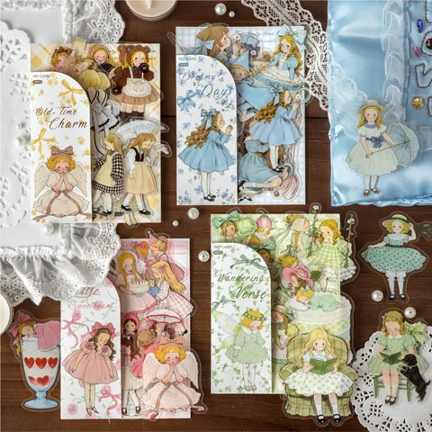Confezione di Adesivi in Carta Decorativi Serie Vintage Tea Party Girl Per DIY Scrapbooking Diario Materiale 30 Pezzi