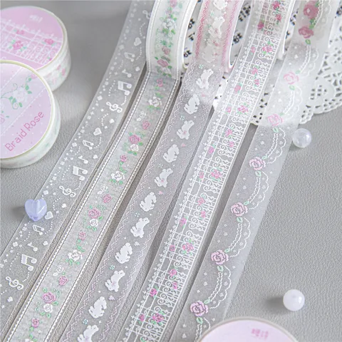 Pixel Garten Serie Glitzerndes PET Klebeband Schimmerndes Dekoratives Masking Tape Für Scrapbooking Journaling Basteln Blumen Hasen Muster