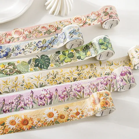Floral Simulation Embroidery Style Decorative Tape For Scrapbooking DIY Craft Plastic Tape For Journaling Stationery Decor
