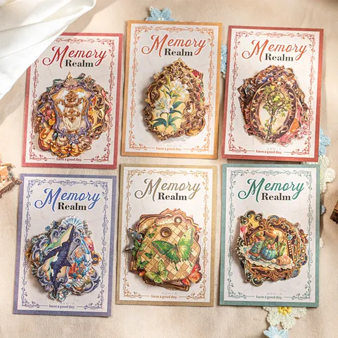 Memory Realm Series Vintage Kraft Paper Stickers Retro Butterfly Floral Decorative Decals For Journaling Scrapbooking Stationery DIY Decor