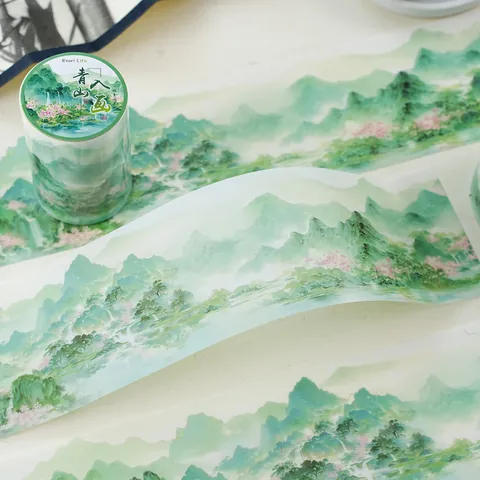 Guochao Style Chinese Landscape PET Tape A Pillow of Green Mountains Series DIY Scrapbooking Journal Decorative Tape