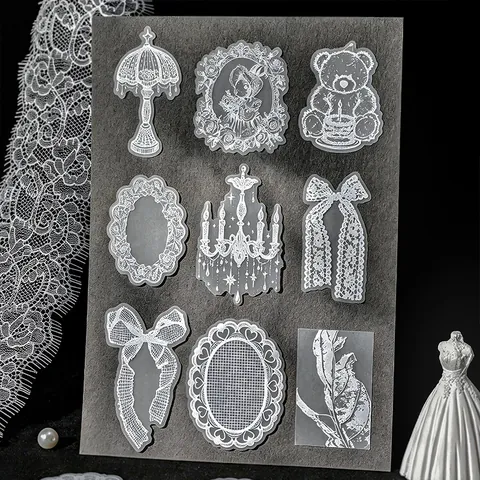 French Vintage White Lace Tracing Paper Stickers Semi Transparent Retro Decorative Material For Scrapbooking Journaling DIY Craft