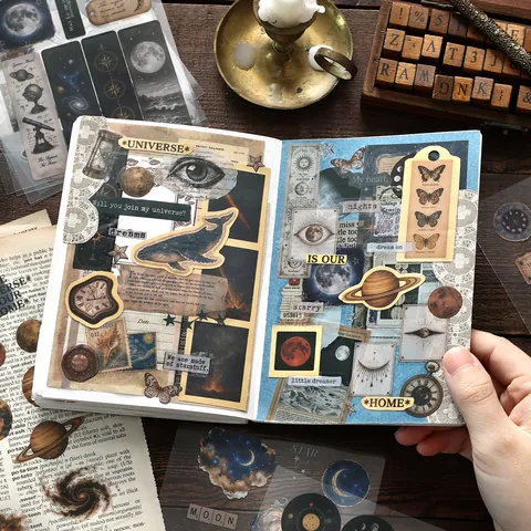 Vintage PET Sticker Book Retro Scrapbooking Stickers For DIY Journaling Decoration Multicolor Objects Plants Illustrations