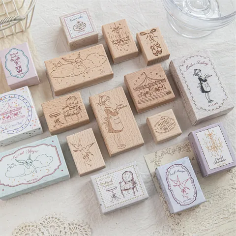 Vintage Beech Wood Rubber Stamp Retro Fairy Tale Pattern For DIY Craft Scrapbooking Hand Account Decorative Wooden Seal