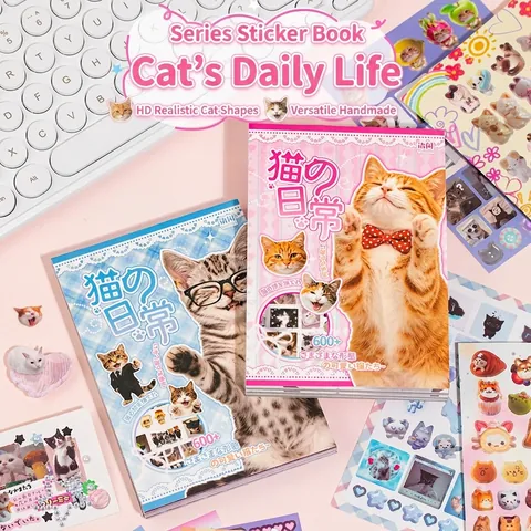 Kawaii Cat Meme Sticker Book For DIY Scrapbooking Journaling Phone Case Decoration Cute Animal Cartoon Stickers