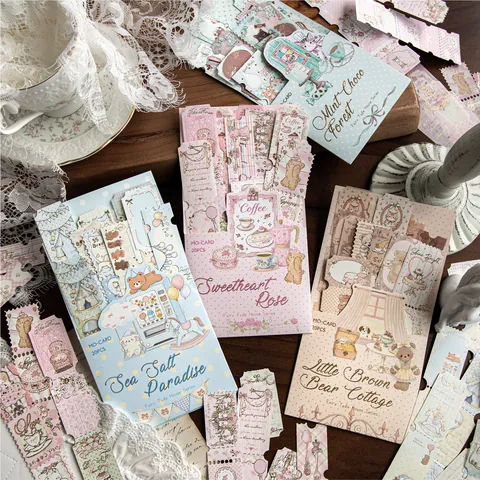 Mo-Card Fairy Tale House Series Gilded Long Strip Perforated Stickers Vintage Cute Animal Floral DIY Deco Sticker Pack