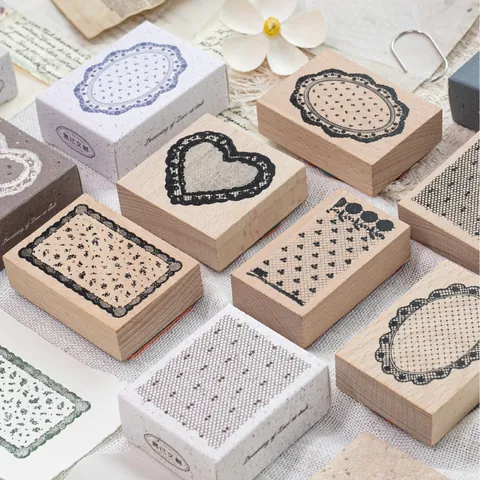 Vintage Beech Wood Rubber Stamp Dreaming Of Lace Series Decorative Border Stamp For DIY Journaling Scrapbooking Crafting
