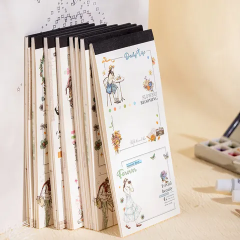 Bloc-notes Vintage de Personnages de Filles Dessinés à la Main en Papier pour Scrapbooking et Notes de Vie Quotidienne