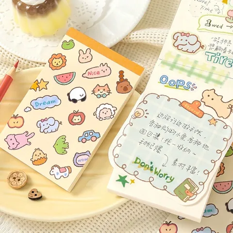 NOTE FOR Mini Glue-Bound Notebook Cute Cartoon Animal Bubble Frame Korean Style Portable Hand Ledger Message Book 50 Sheets