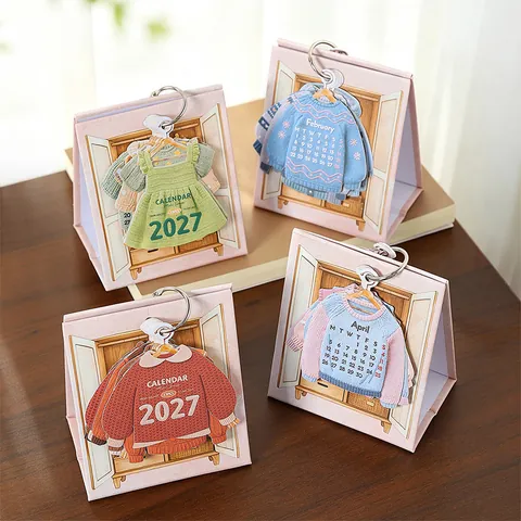 Mini Desktop Calendar Creative Four Seasons Wardrobe Series Clothing Shape Calendar Retro Office Desk Ornament Gift