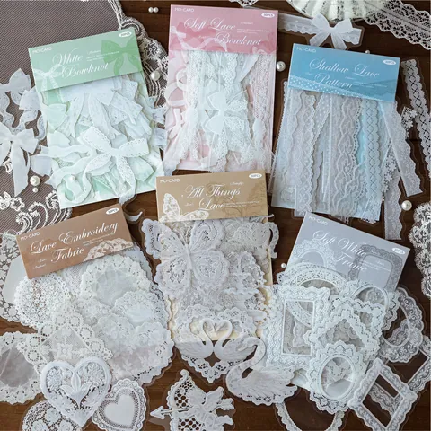 Mr.Paper PET Adesivi Decorativi in Pizzo Bianco Retrò Europeo Floreale Farfalla Fiocco Scrapbooking Diario Materiale DIY