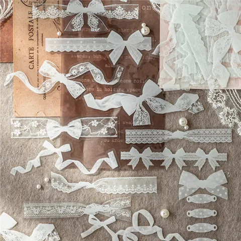 Mr.Paper PET Adesivi Decorativi in Pizzo Bianco Retrò Europeo Floreale Farfalla Fiocco Scrapbooking Diario Materiale DIY