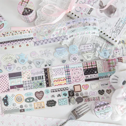 3D Silver Foiling PET Washi Tape Cocoa Rose House Series Vintage Die-cut Decorative Journaling Tape Scrapbooking Supplies