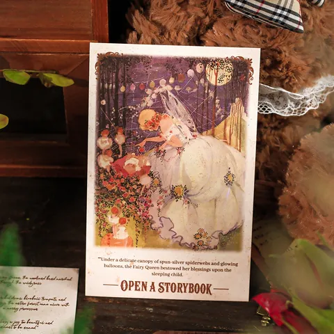 Vintage European Fairy Tale Style Postcard Set Bronzing Gold Foil White Cardboard Greeting Cards Gift Collection Decor