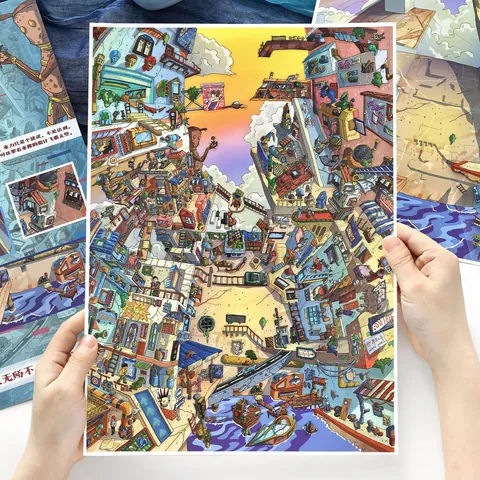 Infeel.Me Impossible Town 3D Scene Stickers Set Vintage Miniature City Deco Scene Stickers PET DIY Scrapbooking Stickers