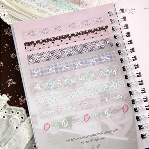 3D Silver Foiling PET Washi Tape Cocoa Rose House Series Vintage Die-cut Decorative Journaling Tape Scrapbooking Supplies