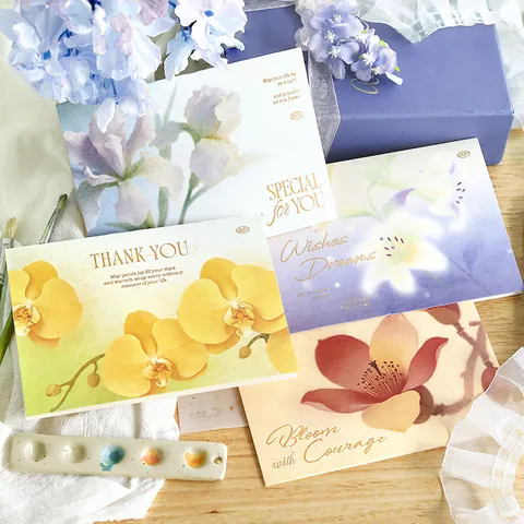 Gold Stamping Floral Greeting Cards Original Illustration Thank You Anniversary Invitation Decorative Cards With Envelopes