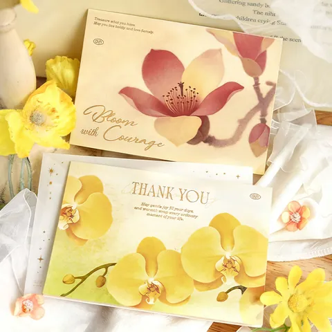 Gold Stamping Floral Greeting Cards Original Illustration Thank You Anniversary Invitation Decorative Cards With Envelopes
