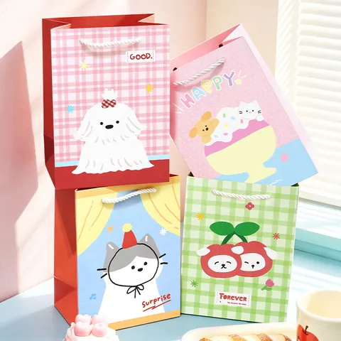 Cartoon Animal Cardboard Vertical Gift Bag Medium Handbag With Handle For Party School Gift Packaging