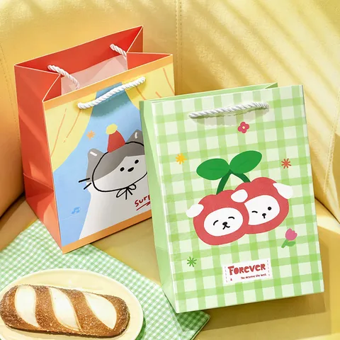 Cartoon Animal Cardboard Vertical Gift Bag Medium Handbag With Handle For Party School Gift Packaging