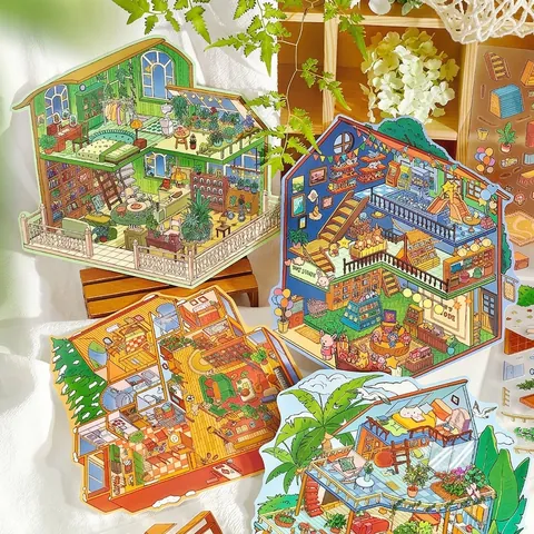 Modern INS 3D Miniature DIY Scene Stickers My Ideal Life Series PET Landscape Stickers for Journaling Scrapbooking Decor