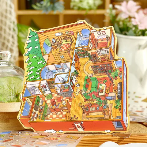 Modern INS 3D Miniature DIY Scene Stickers My Ideal Life Series PET Landscape Stickers for Journaling Scrapbooking Decor