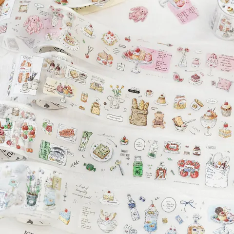 Matte PET Tape Four Quarters Series Hand-drawn Watercolor Food Animal Decorative Washi Tape For Journal Scrapbooking Gift