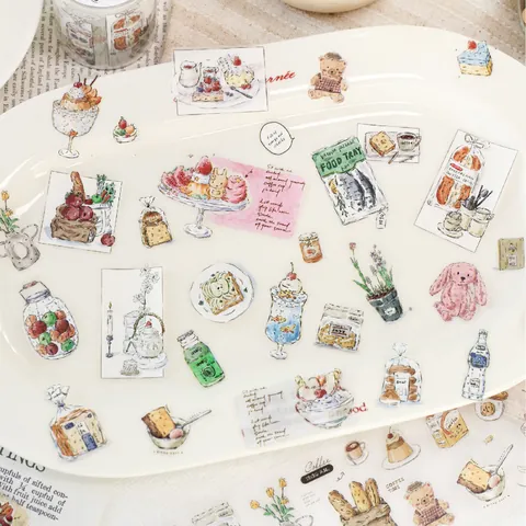 Matte PET Tape Four Quarters Series Hand-drawn Watercolor Food Animal Decorative Washi Tape For Journal Scrapbooking Gift