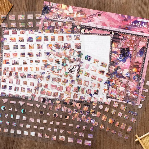 Adesivi Puzzle 3D Argentatura a Caldo in PET Decalcomanie Decorative per Collage di Paesaggi per DIY Diario Scrapbooking Arte