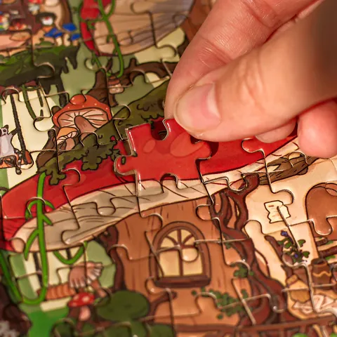 Retro Cartoon Dwarf Adventure Series Luminous Jigsaw Puzzle With Wooden Frame Forest Mushroom House Tabletop Decoration Art Gift