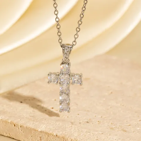 Luxus Kupfer Zirkonia Kreuz Anhänger Halskette Für Damen Echt Vergoldet Zierlicher Religiöser Schmuck Mode Pulloverkette Geschenk