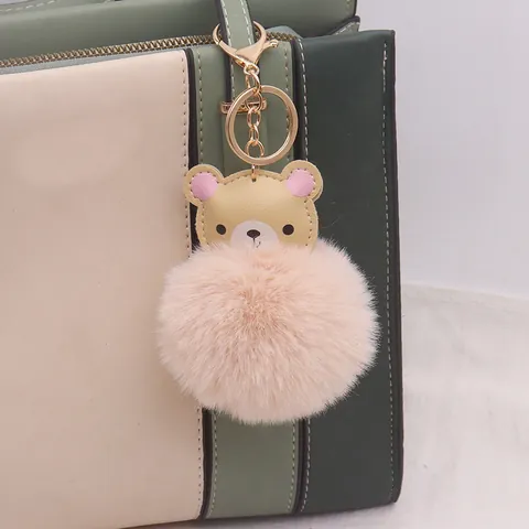 Kreativer Bärenkopf Pelzknäuel Schlüsselanhänger PU Leder Bär Anhänger Weiche Kunstpelz Tasche Charme Auto Zubehör Schmuck