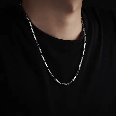 Collana a Rombo di Bambù in Acciaio al Titanio Minimalista per Donna Uomo Collana a Catena Geometrica Choker Gioielli alla Moda Hip Hop