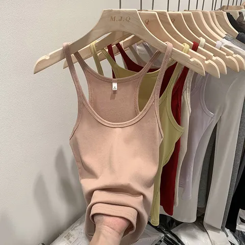 Women Sexy Ribbed Knit Tank Top Summer Slim Fit Acrylic Sleeveless Crop Top Basic Solid Color U-Neck Camisole Vest