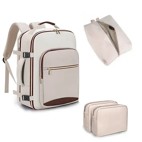 Multi-Piece Color-Block Travel Backpack Set Large Capacity 17 Inch Laptop Boarding Bag Oxford Cloth Waterproof Business Rucksack With Shoe Bag And Cosmetic Bags