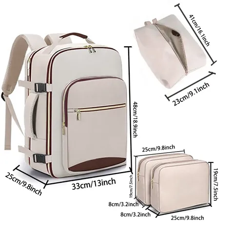 Multi-Piece Color-Block Travel Backpack Set Large Capacity 17 Inch Laptop Boarding Bag Oxford Cloth Waterproof Business Rucksack With Shoe Bag And Cosmetic Bags