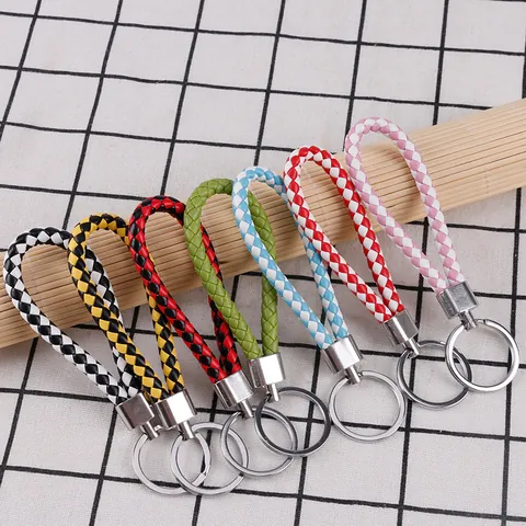 Creative Woven PU Leather Rope Keychain Minimalist Car Pendant Braided Key Ring Metal Alloy Buckle Handbag Charm Decoration Gift