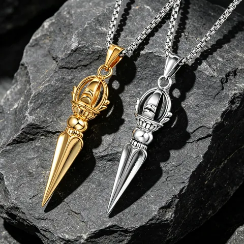 Titanium Steel Lotus Vajra Phurba Pendant Necklace For Men Women Retro Religious Stainless Steel Jewelry Unisex Gift