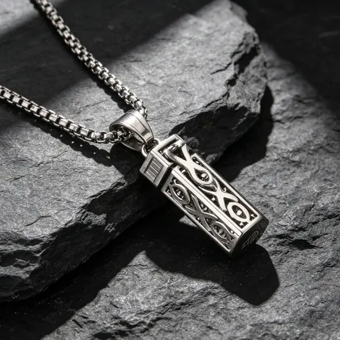316L Stainless Steel Aromatherapy Essential Oil Necklace Hollow Cylinder Pendant Vintage Carved Magnetic Opening Perfume Bottle Jewelry