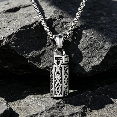 316L Stainless Steel Aromatherapy Essential Oil Necklace Hollow Cylinder Pendant Vintage Carved Magnetic Opening Perfume Bottle Jewelry