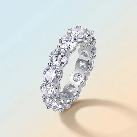 925 Sterling Silver Moissanite Eternity Ring For Women Round Brilliant Cut Pave Set Anniversary Wedding Band Fashion Jewelry