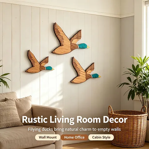 Flying Ducks Wall Hanging Art Wooden Animal Sculpture Decor Ornament For Home Office Bedroom Minimalist