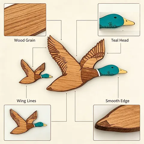 Flying Ducks Wall Hanging Art Wooden Animal Sculpture Decor Ornament For Home Office Bedroom Minimalist